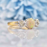 Ellibelle Jewellery Art Deco Opal & Diamond 18ct Gold Platinum Three-Stone Engagement Ring