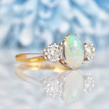 Ellibelle Jewellery Art Deco Opal & Diamond 18ct Gold Three-Stone Trilogy Ring