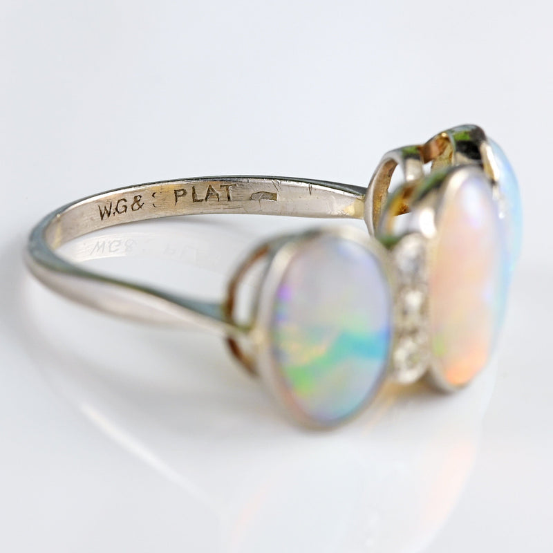 Ellibelle Jewellery Art Deco Opal & Diamond 18ct White Gold Platinum Ring