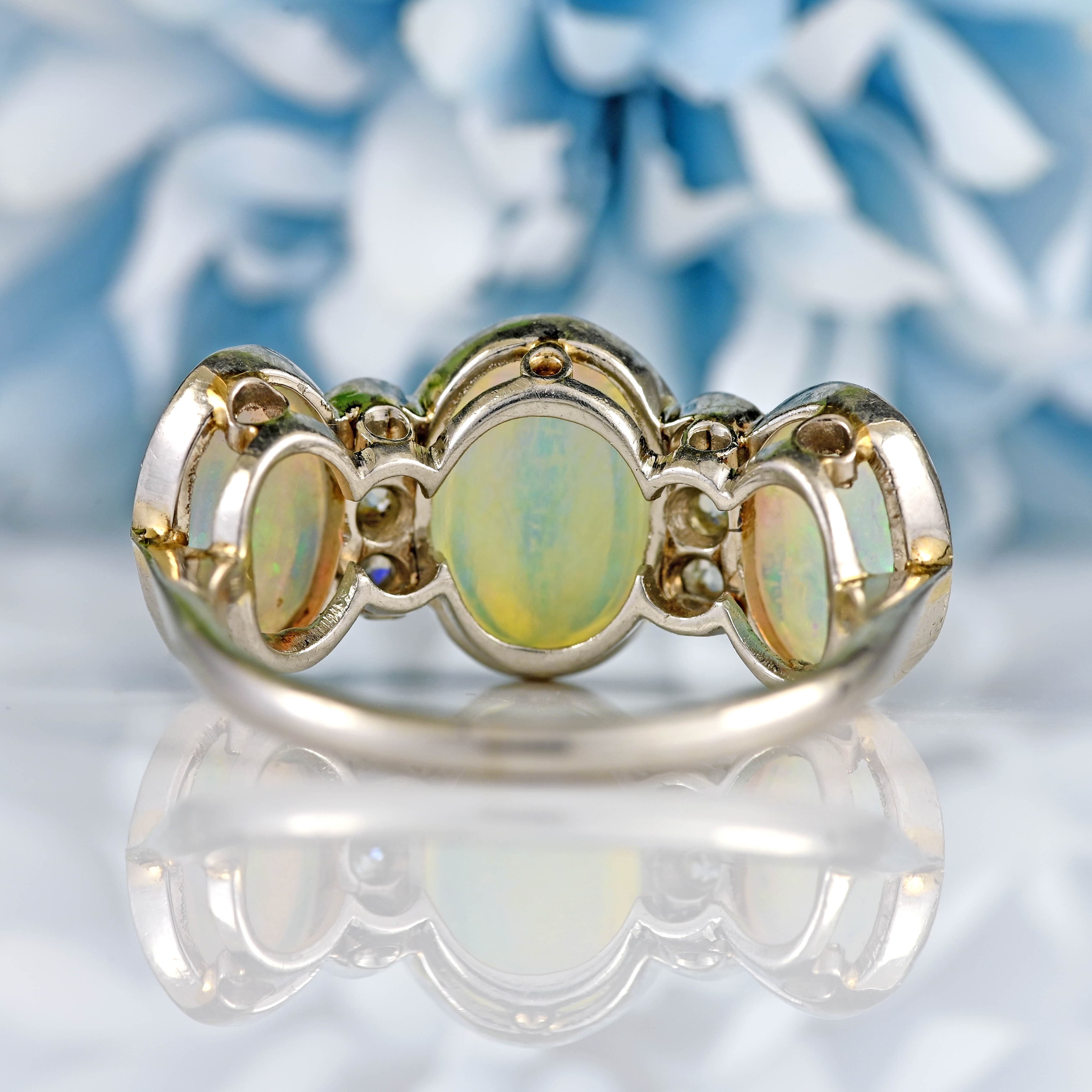 Ellibelle Jewellery Art Deco Opal & Diamond 18ct White Gold Platinum Ring