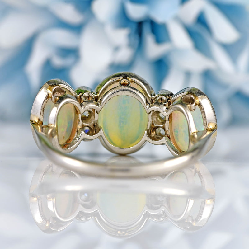 Ellibelle Jewellery Art Deco Opal & Diamond 18ct White Gold Platinum Ring