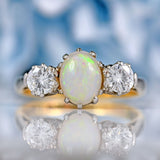 Ellibelle Jewellery Art Deco Opal & Diamond Three-Stone Engagement Ring