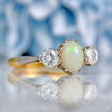 Ellibelle Jewellery Art Deco Opal & Diamond Three-Stone Engagement Ring