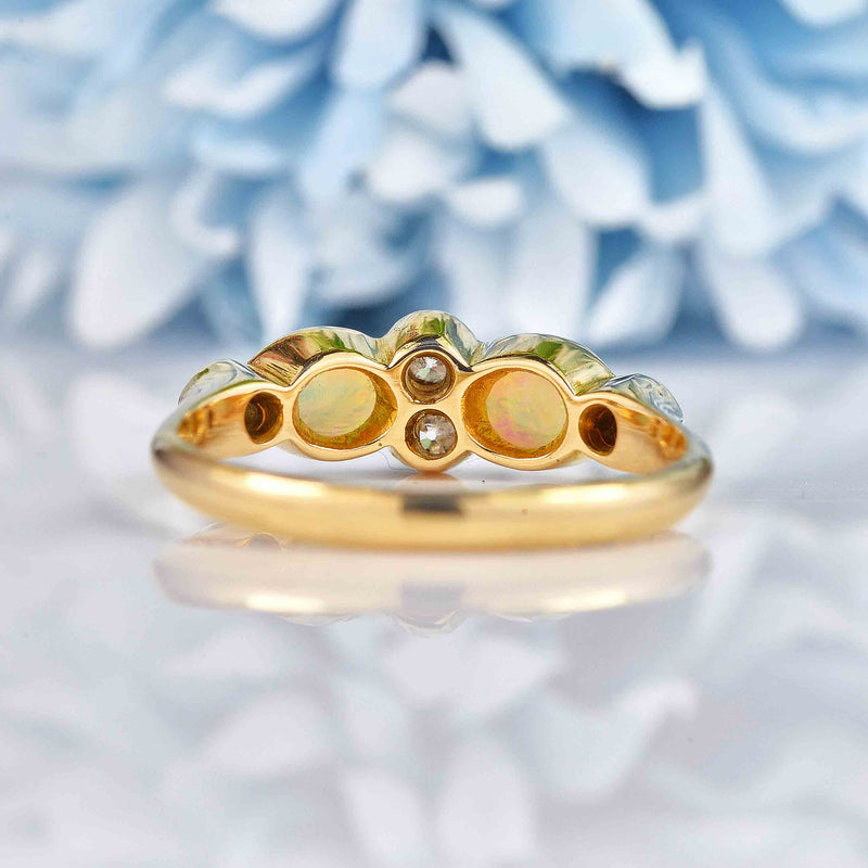 Ellibelle Jewellery Art Deco Opal & Old-Cut Diamond 18ct Gold Bezel Ring