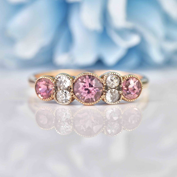 Ellibelle Jewellery Art Deco Pink Tourmaline & Diamond Rose Gold Bezel Ring