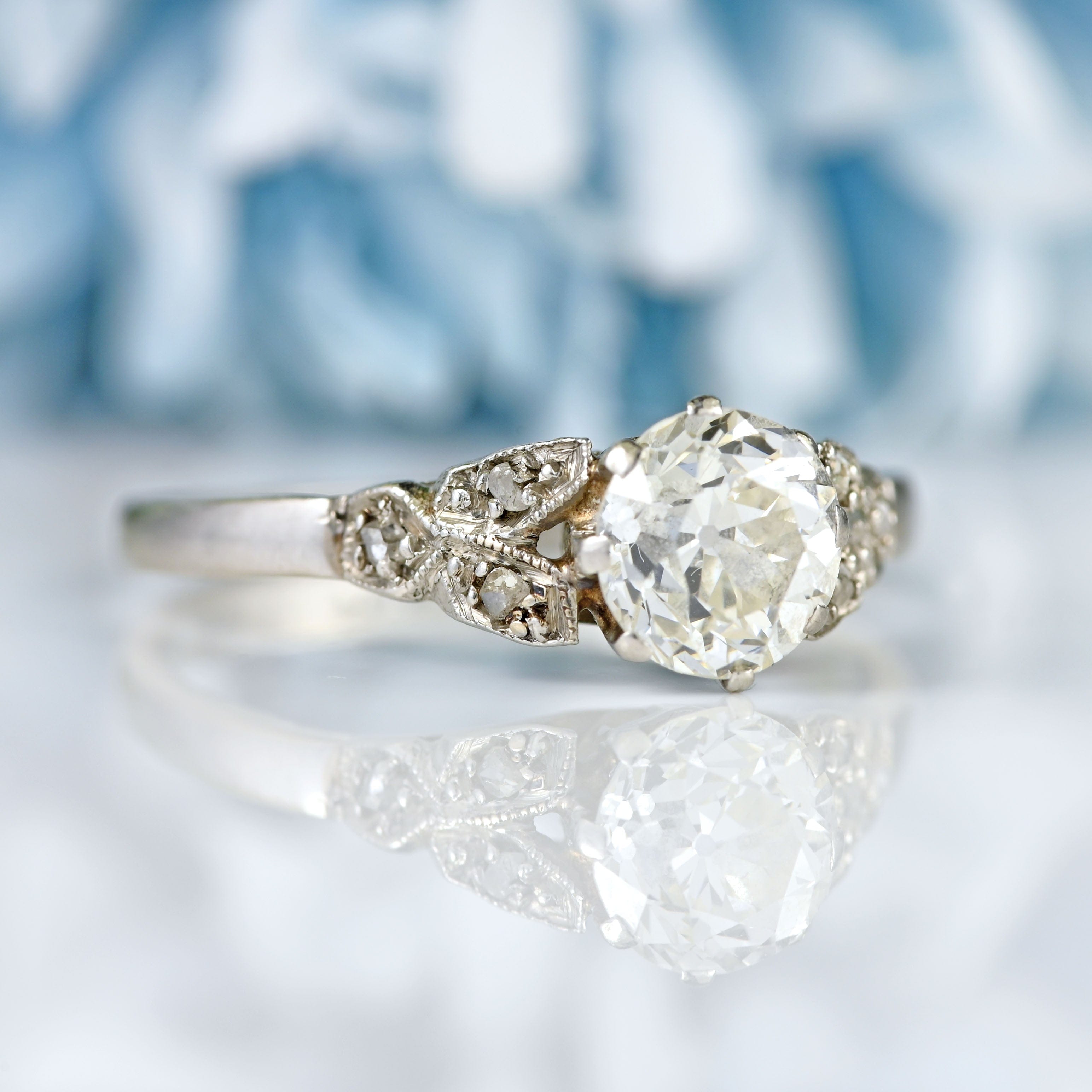 Art Deco Platinum Old European-Cut Diamond Engagement Ring