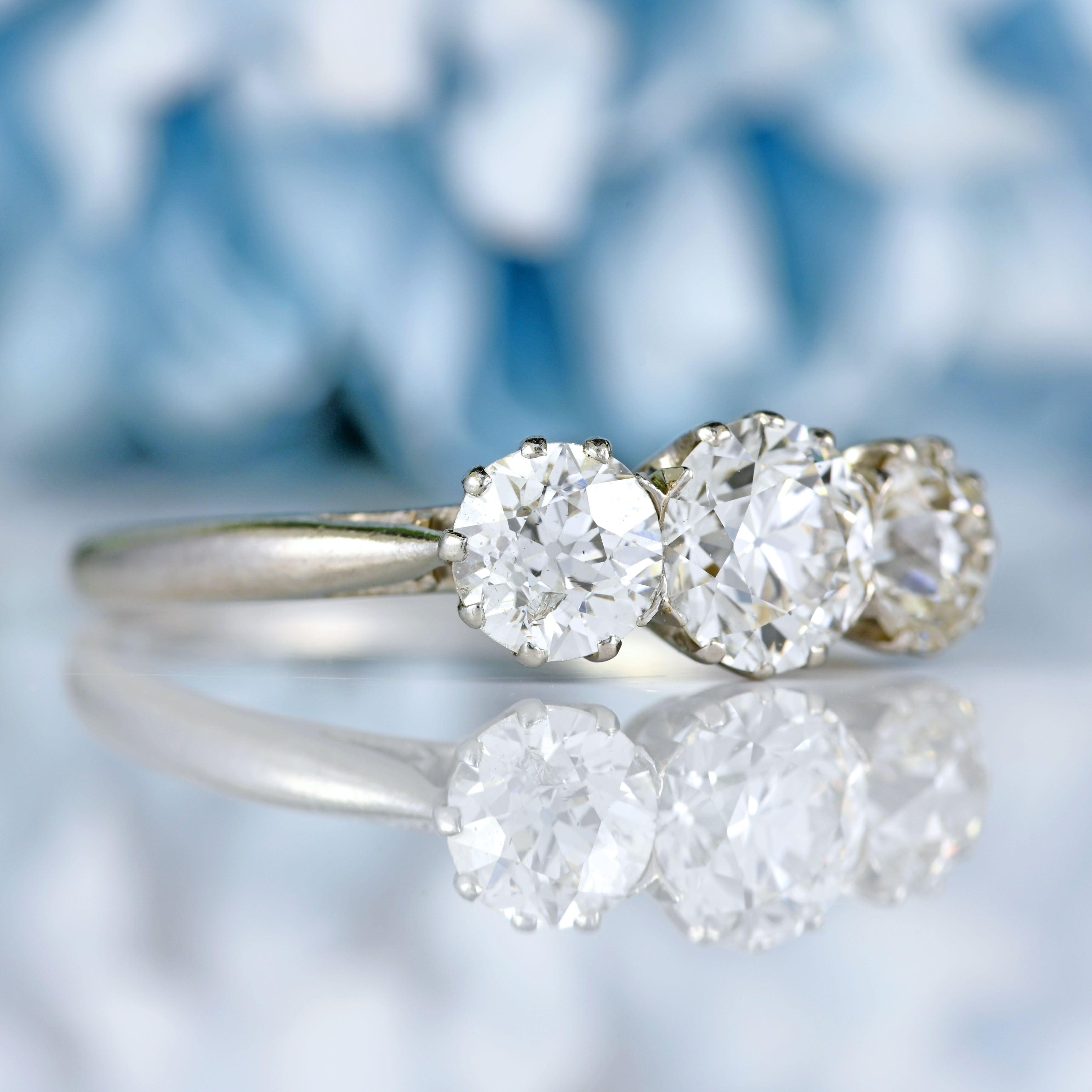 Ellibelle Jewellery Art Deco Platinum Old-European Cut Diamond Three-Stone Engagement Ring (1.65cts)