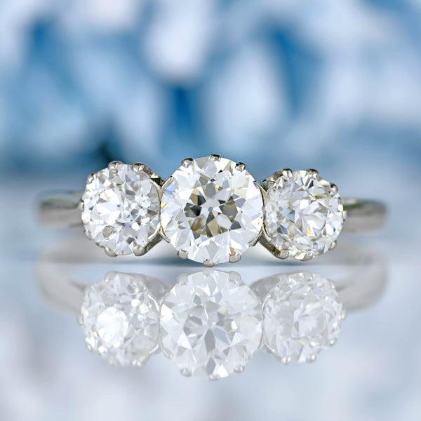 Ellibelle Jewellery Art Deco Platinum Old-European Cut Diamond Three-Stone Engagement Ring (1.65cts)