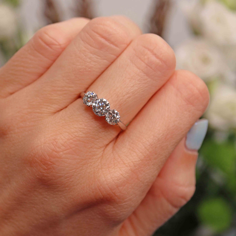 Ellibelle Jewellery Art Deco Platinum Old-European Cut Diamond Three-Stone Engagement Ring (1.65cts)