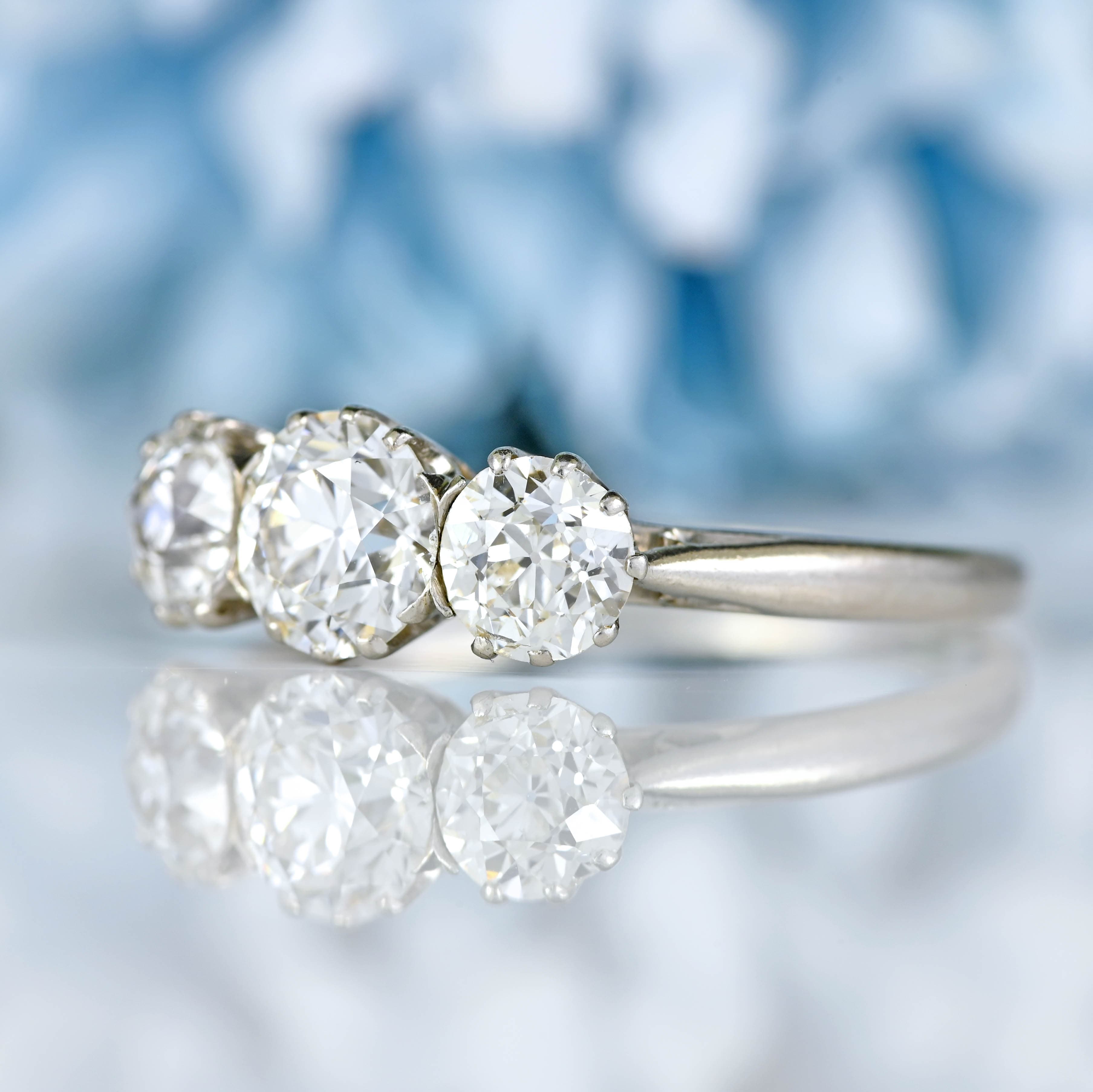 Ellibelle Jewellery Art Deco Platinum Old-European Cut Diamond Three-Stone Engagement Ring (1.65cts)