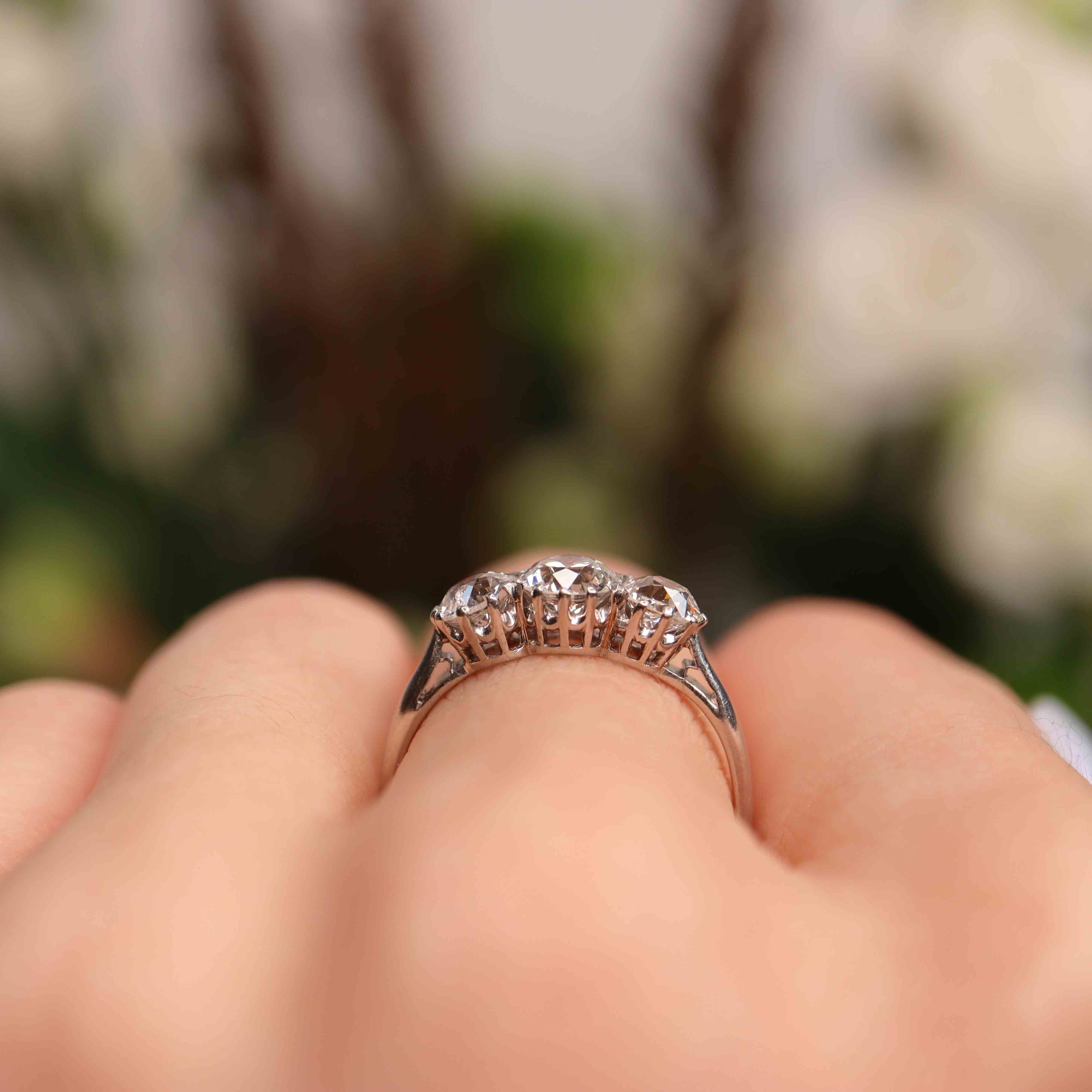 Ellibelle Jewellery Art Deco Platinum Old-European Cut Diamond Three-Stone Engagement Ring (1.65cts)