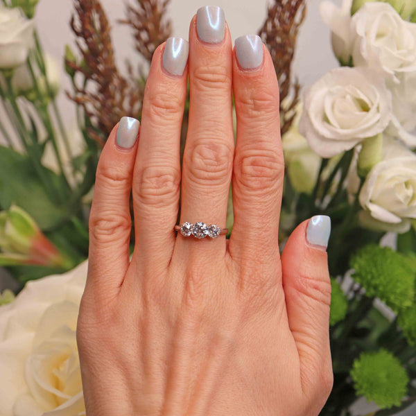 Ellibelle Jewellery Art Deco Platinum Old-European Cut Diamond Three-Stone Engagement Ring (1.65cts)