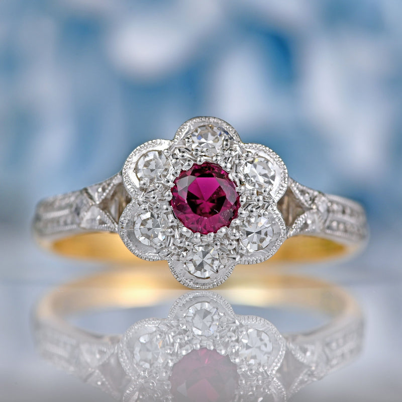 Ellibelle Jewellery Art Deco Ruby & Diamond 18ct Gold Platinum Ring