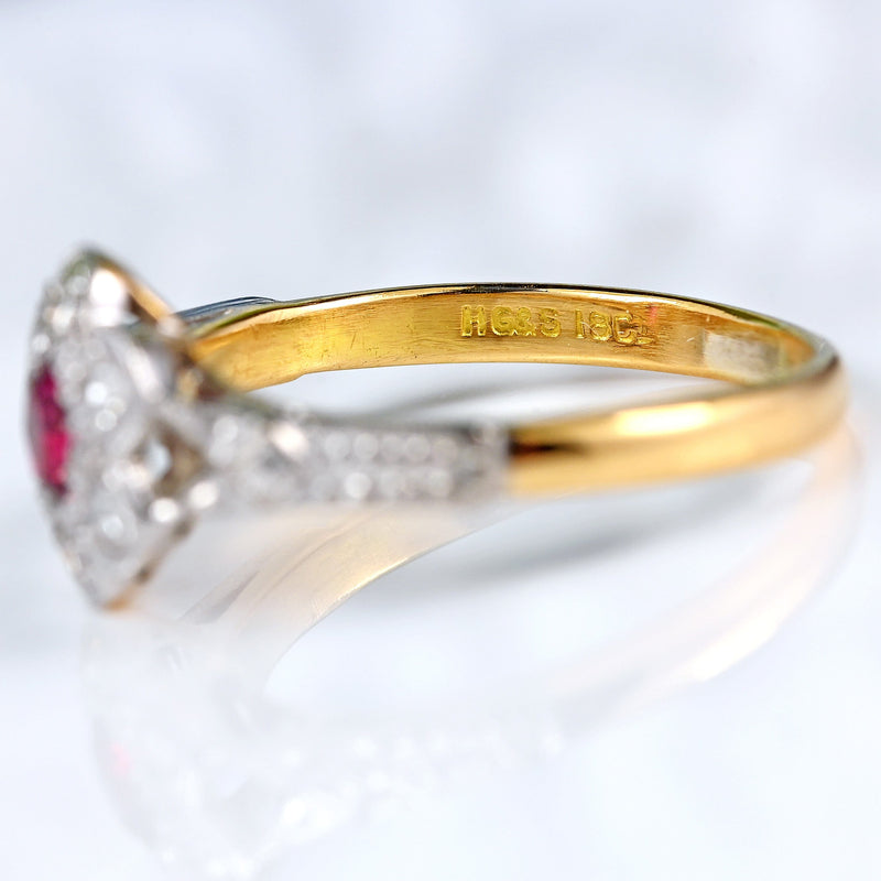 Ellibelle Jewellery Art Deco Ruby & Diamond 18ct Gold Platinum Ring