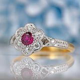 Ellibelle Jewellery Art Deco Ruby & Diamond 18ct Gold Platinum Ring