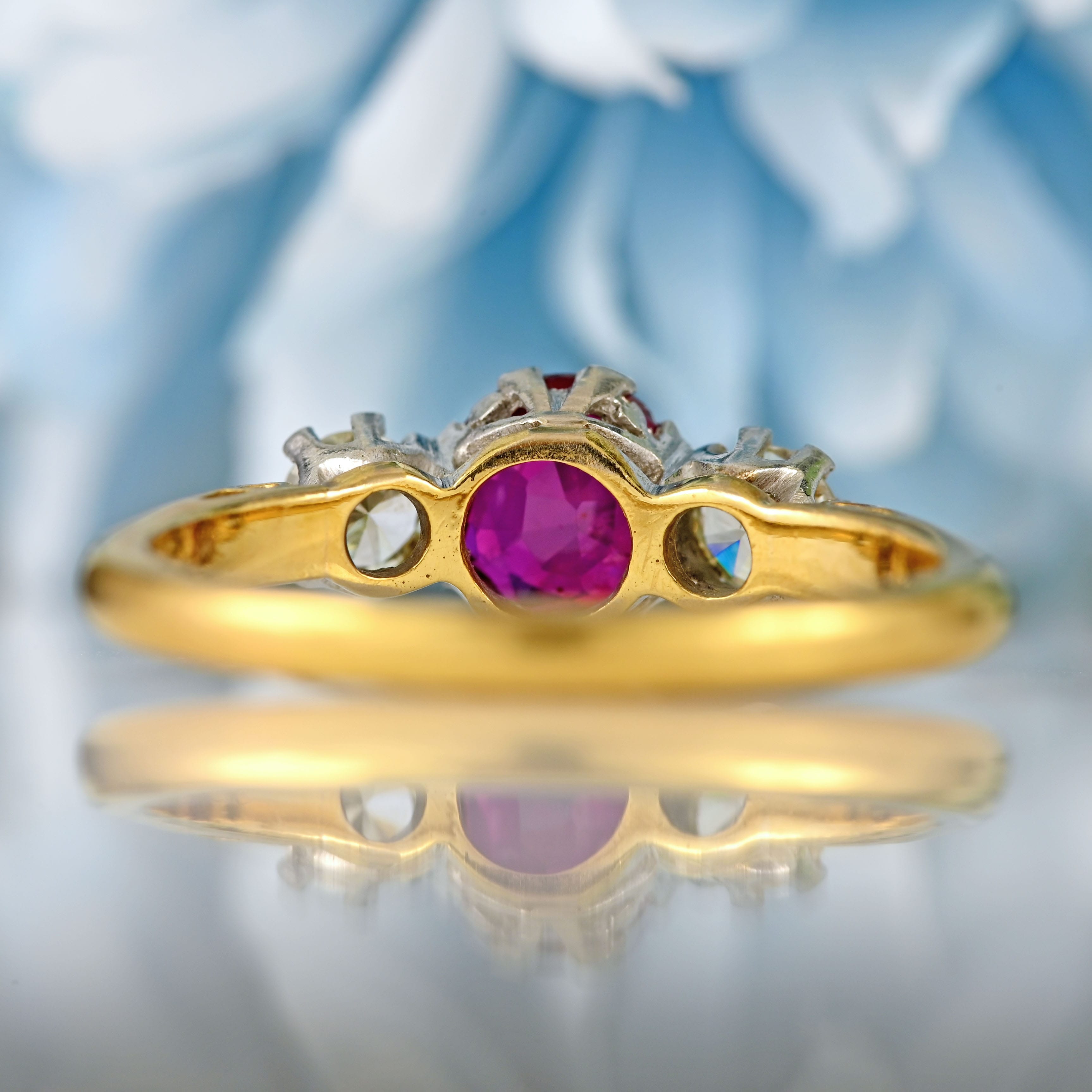 Ellibelle Jewellery Art Deco Ruby & Diamond 18ct Gold Platinum Three-Stone Ring by Asprey Co