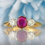 Ellibelle Jewellery Art Deco Ruby & Diamond 18ct Gold Platinum Three-Stone Ring by Asprey Co
