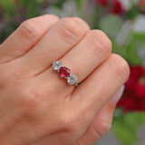 Ellibelle Jewellery Art Deco Ruby & Diamond Platinum Three-Stone Engagement Ring