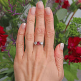 Ellibelle Jewellery Art Deco Ruby & Diamond Platinum Three-Stone Engagement Ring