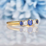 Ellibelle Jewellery Art Deco Sapphire & Diamond 18ct Gold Five-Stone Bezel Ring