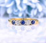 Ellibelle Jewellery Art Deco Sapphire & Diamond 18ct Gold Five-Stone Bezel Ring