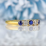 Ellibelle Jewellery Art Deco Sapphire & Diamond 18ct Gold Five-Stone Bezel Ring