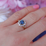 Ellibelle Jewellery Art Deco Sapphire & Diamond 18ct Gold Platinum Cluster Engagement Ring