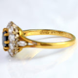 Ellibelle Jewellery Art Deco Sapphire & Diamond 18ct Gold Platinum Cluster Engagement Ring