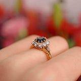 Ellibelle Jewellery Art Deco Sapphire & Diamond 18ct Gold Platinum Cluster Engagement Ring