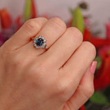 Ellibelle Jewellery Art Deco Sapphire & Diamond 18ct Gold Platinum Cluster Engagement Ring