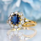 Ellibelle Jewellery Art Deco Sapphire & Diamond 18ct Gold Platinum Cluster Engagement Ring
