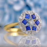 Ellibelle Jewellery Art Deco Sapphire & Diamond 18ct Gold Platinum Cluster Ring