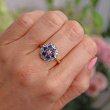 Ellibelle Jewellery Art Deco Sapphire & Diamond 18ct Gold Platinum Cluster Ring