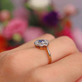 Ellibelle Jewellery Art Deco Sapphire & Diamond 18ct Gold Platinum Daisy Cluster Ring