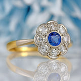 Ellibelle Jewellery Art Deco Sapphire & Diamond 18ct Gold Platinum Daisy Cluster Ring