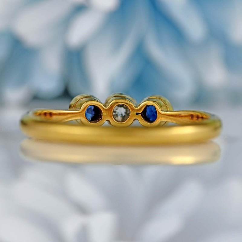 Ellibelle Jewellery Art Deco Sapphire & Diamond 18ct Gold Platinum Three-Stone Ring