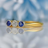 Ellibelle Jewellery Art Deco Sapphire & Diamond 18ct Gold Platinum Three-Stone Ring