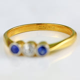 Ellibelle Jewellery Art Deco Sapphire & Diamond 18ct Gold Platinum Three-Stone Ring
