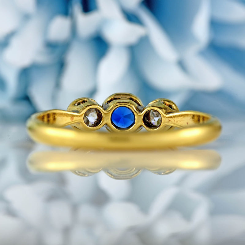 Ellibelle Jewellery Art Deco Sapphire & Diamond 18ct Gold Platinum Three-Stone Ring