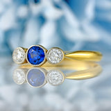 Ellibelle Jewellery Art Deco Sapphire & Diamond 18ct Gold Platinum Three-Stone Ring