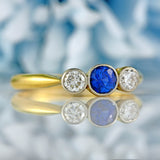 Ellibelle Jewellery Art Deco Sapphire & Diamond 18ct Gold Platinum Three-Stone Ring
