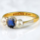 Ellibelle Jewellery Art Deco Sapphire & Diamond 18ct Gold Platinum Three-Stone Trilogy Ring