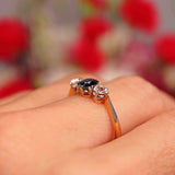 Ellibelle Jewellery Art Deco Sapphire & Diamond 18ct Gold Platinum Three-Stone Trilogy Ring