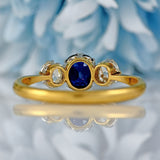 Ellibelle Jewellery Art Deco Sapphire & Diamond 18ct Gold Platinum Three-Stone Trilogy Ring