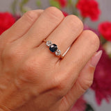 Ellibelle Jewellery Art Deco Sapphire & Diamond 18ct Gold Platinum Three-Stone Trilogy Ring