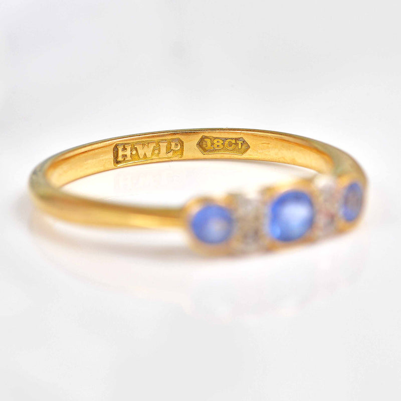 Ellibelle Jewellery Art Deco Sapphire & Diamond 18ct Gold Seven-Stone Ring