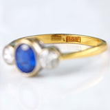 Ellibelle Jewellery Art Deco Sapphire & Diamond 18ct Gold Three-Stone Bezel-Set Ring