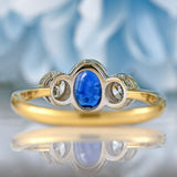 Ellibelle Jewellery Art Deco Sapphire & Diamond 18ct Gold Three-Stone Bezel-Set Ring