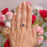 Ellibelle Jewellery Art Deco Sapphire & Diamond 18ct Gold Three-Stone Bezel-Set Ring