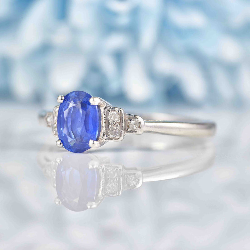 Ellibelle Jewellery Art Deco Sapphire & Diamond Platinum Ring